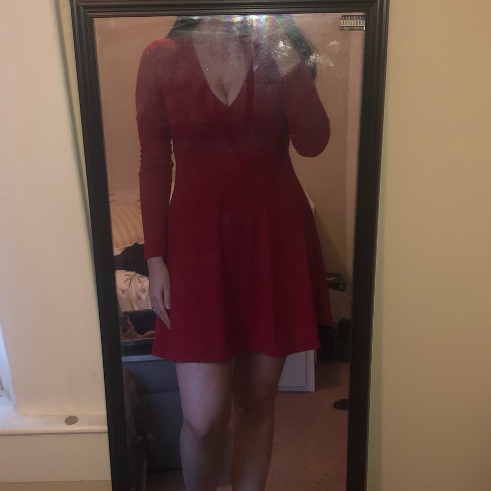 Ribbed red long sleeve dress